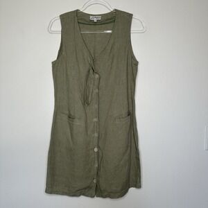 Pepitos Sleeveless Linen Button up Dress Size M Sage Green Italy Pockets